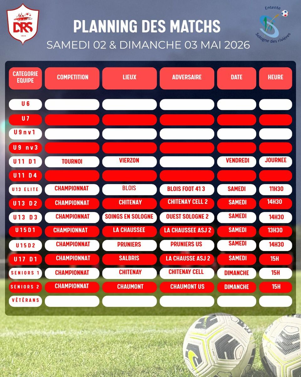 Planning des matchs - DIABLES ROUGES SELLES SAINT DENIS