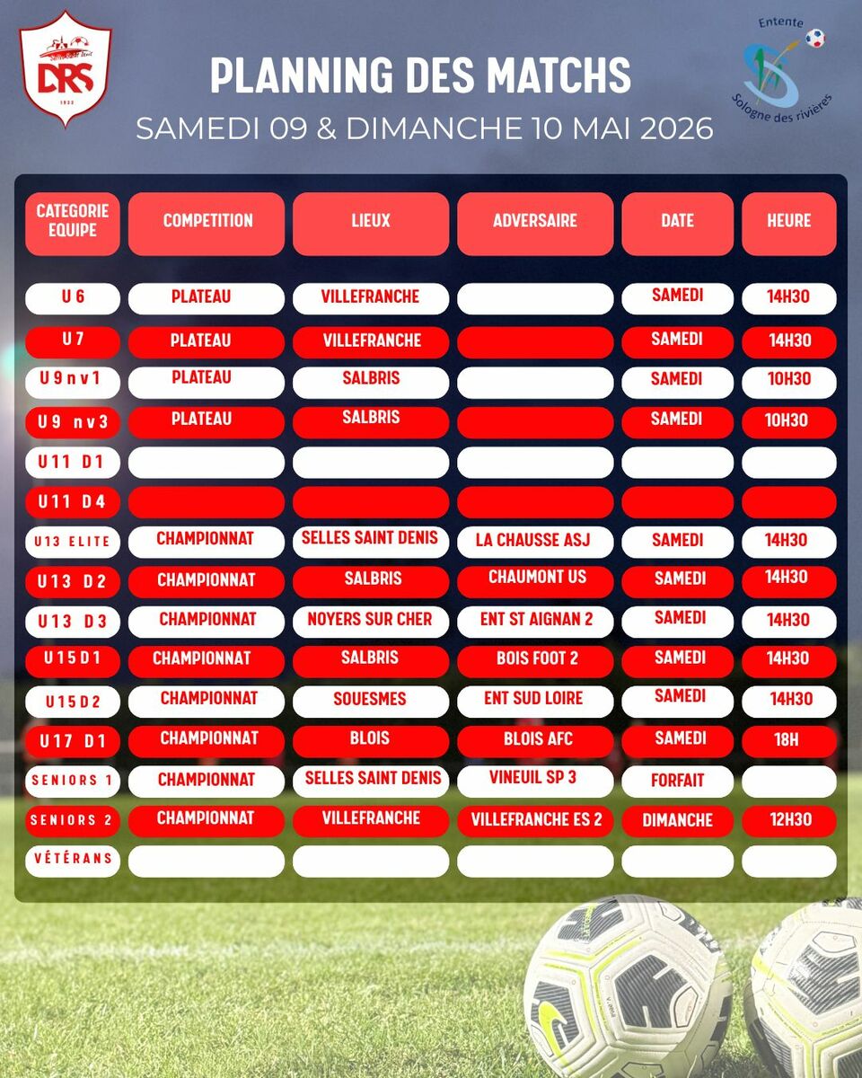 Planning des matchs - DIABLES ROUGES SELLES SAINT DENIS