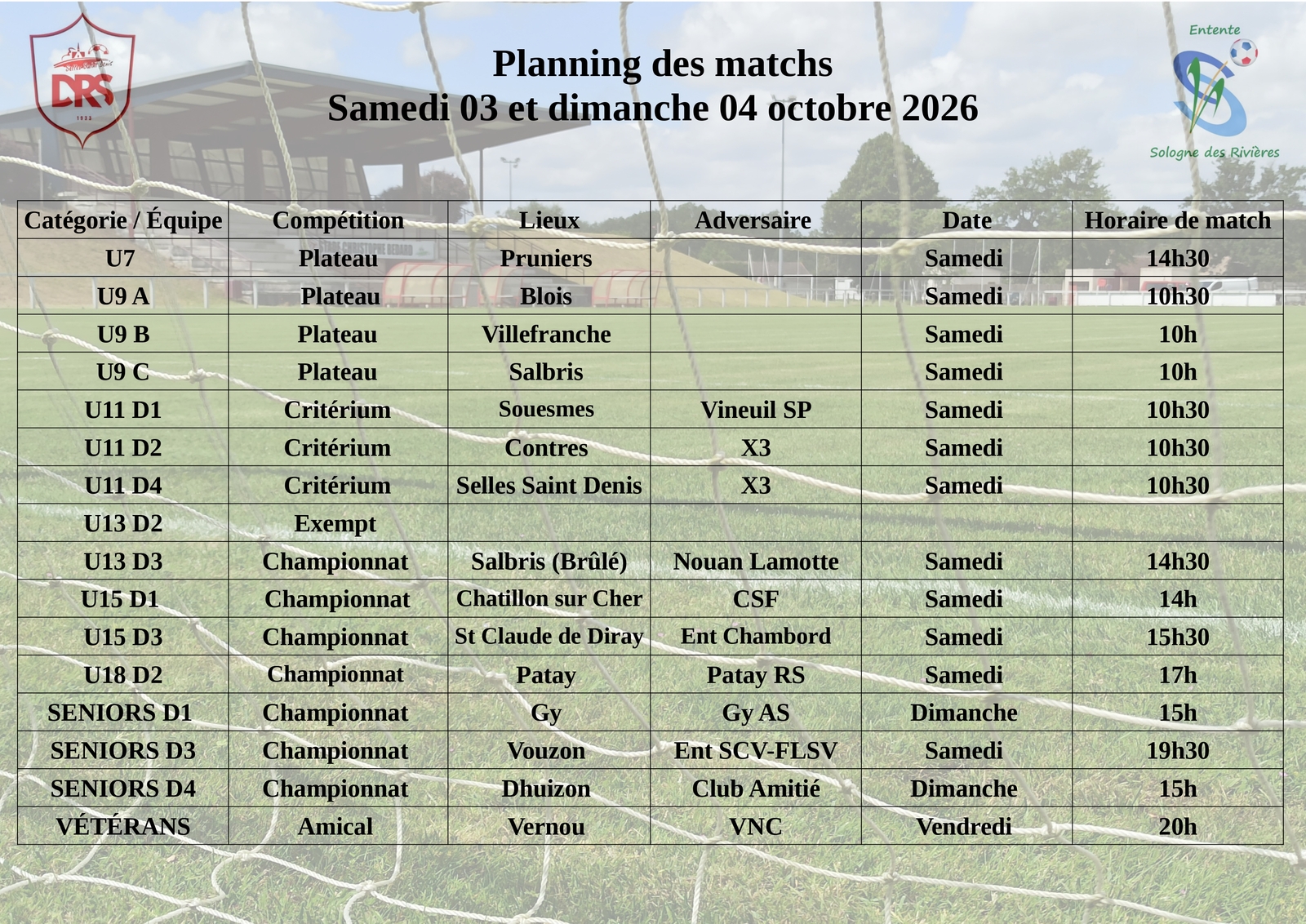 Planning des matchs