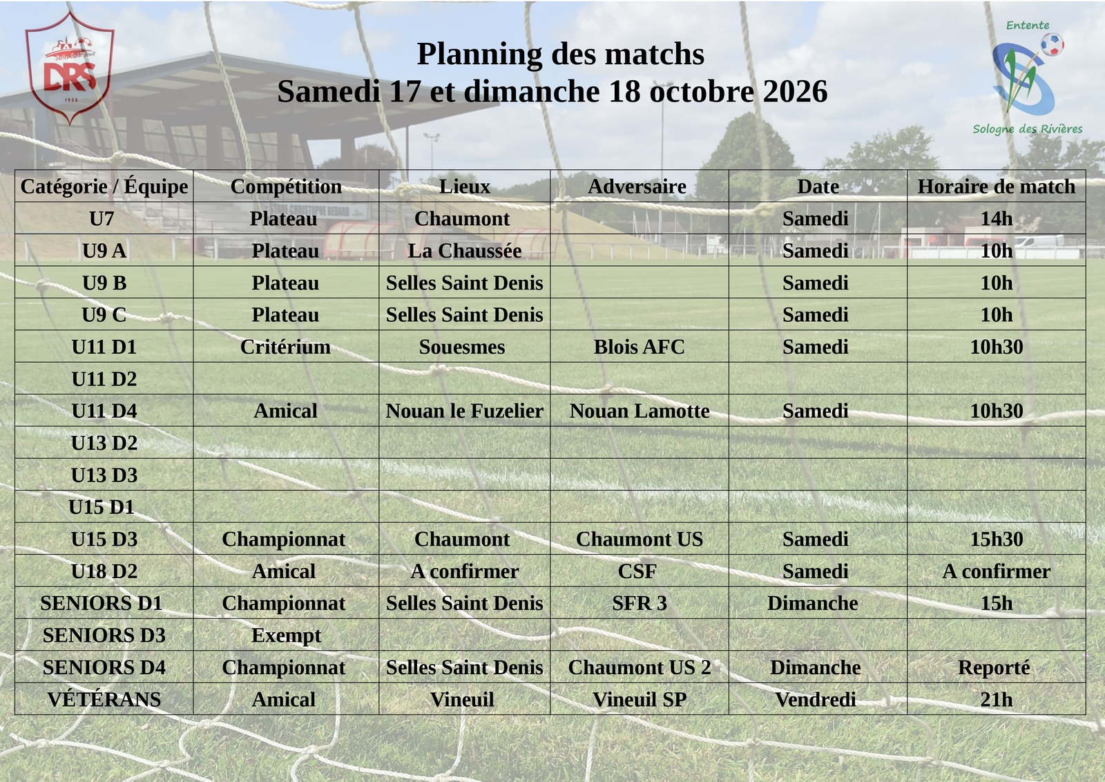 Planning des matchs