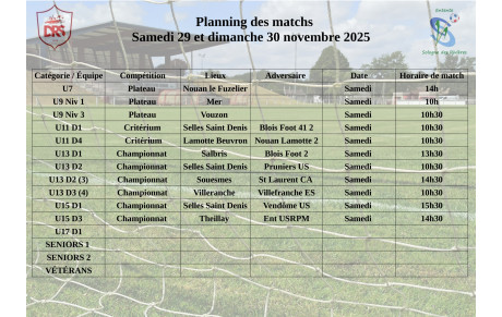 Planning des matchs